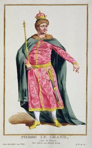 Portret van Peter I, de Grote, tsaar van Rusland (1672-1725), uit een verzameling platen die verschillende kostuums van de wereld uitbeelden, 1780